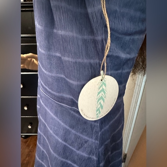 NWT-Indigo Blue Contrast Stripes Sheer Flare Leg Jumpsuit - Picture 11 of 12